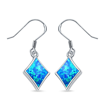 Square Drop Dangle Earrings Lab Created Blue Opal 925 Sterling Silver(11mm)